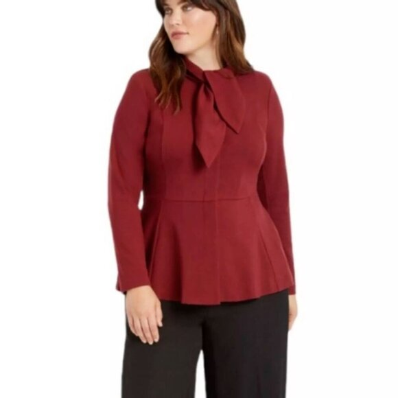 Eloquii Jackets & Blazers - Eloquii Maroon Burgundy Button Up, Neck Bow Blazer Jacket Coat, Size 20